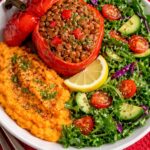 Sweet Potato mash, lentils with roasted pepper & Greens Bowl